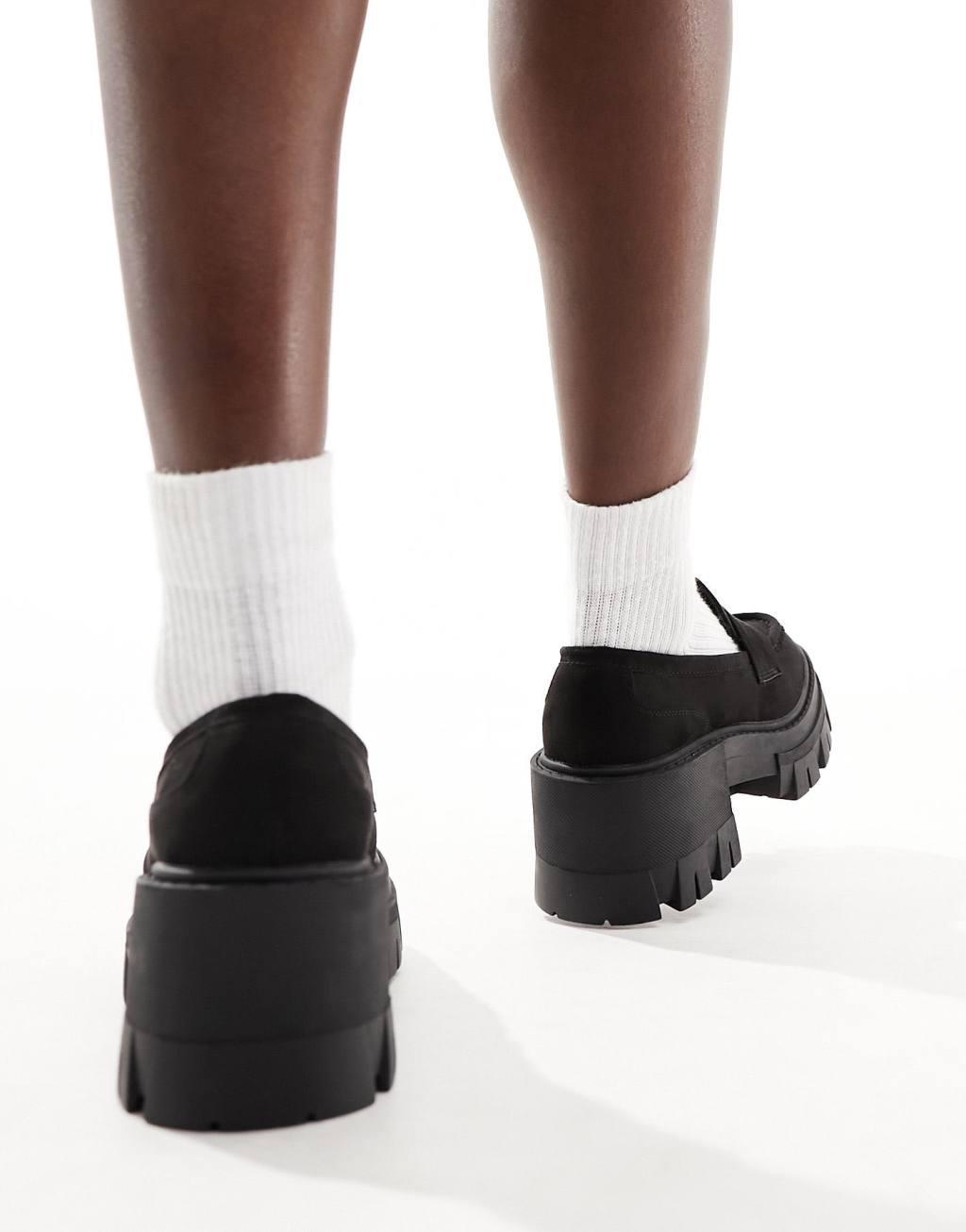 ASOS DESIGN Script chunky mid heeled loafers Product Image