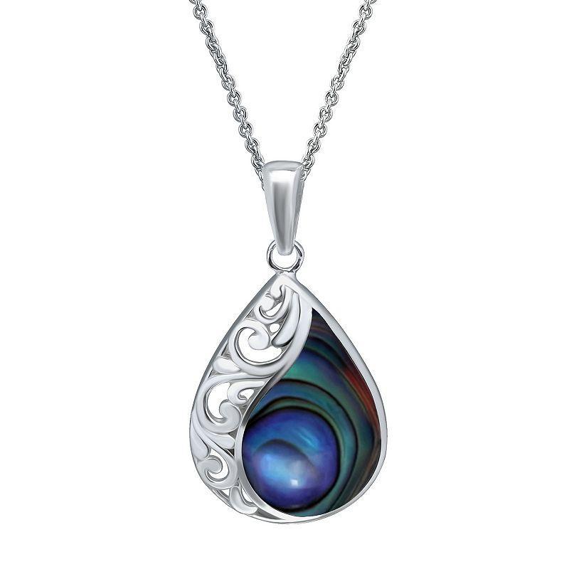 Aleure Precioso Silver Plated Abalone Filigree Teardop Pendant Necklace, Womens Silver Tone Team Product Image