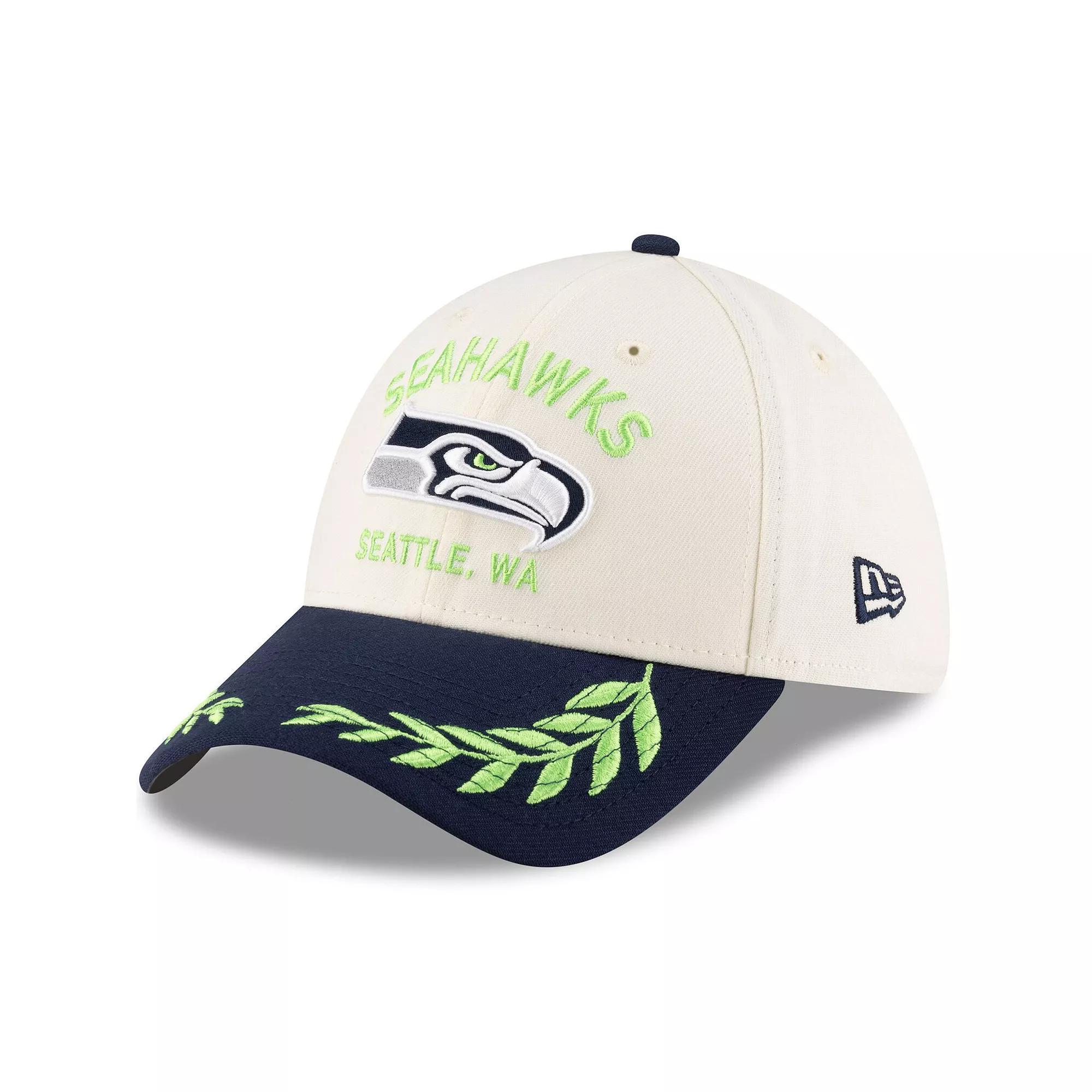 Men's New Era  Cream/College Navy Seattle Seahawks 2025 NFL Draft 39THIRTY Flex Hat, Size: Medium/Large, Beige Product Image