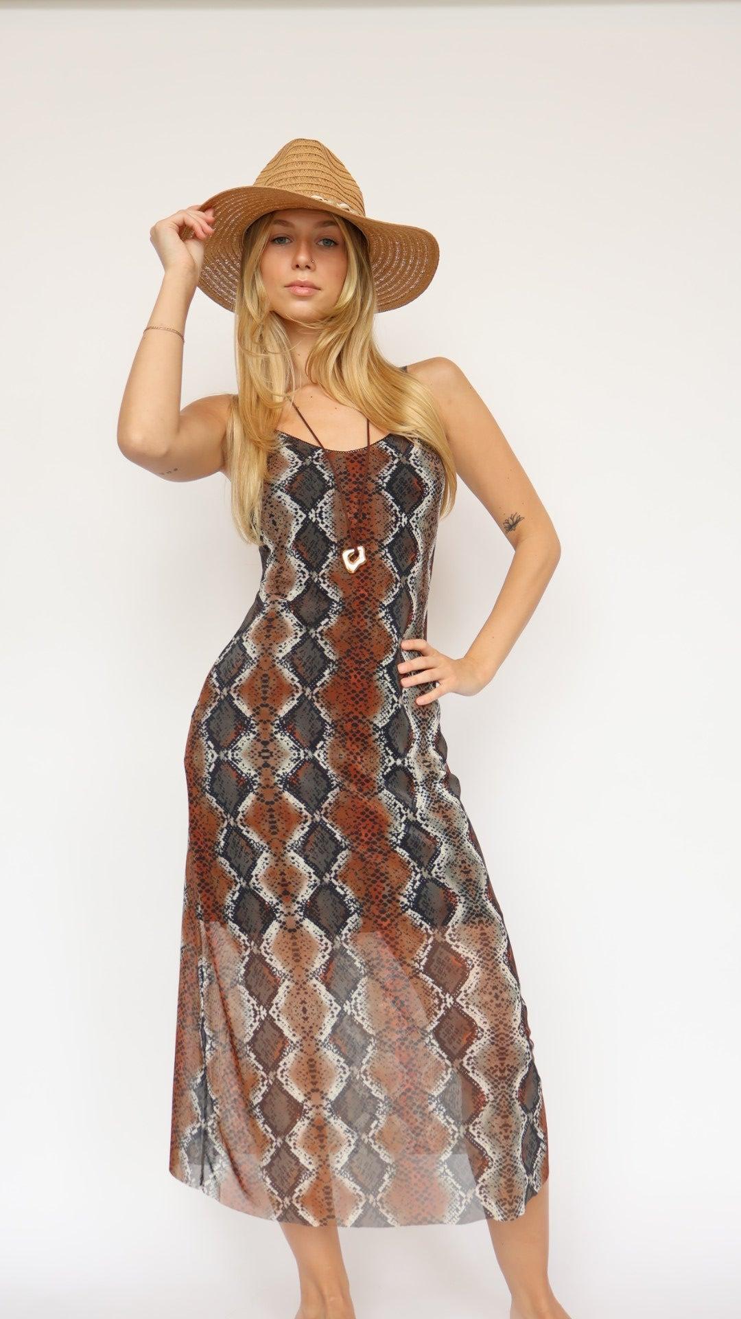 Wild Allure Snake Print Mesh Dress Product Image