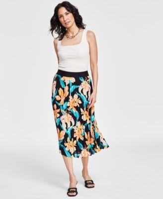I.n.c. International Concepts Womens Pleated Floral-Print Midi Skirt, Created for Macys Product Image
