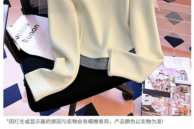Mock Two-Piece Long-Sleeve Half Zip Lettering Polo-Neck Sweatshirt Product Image