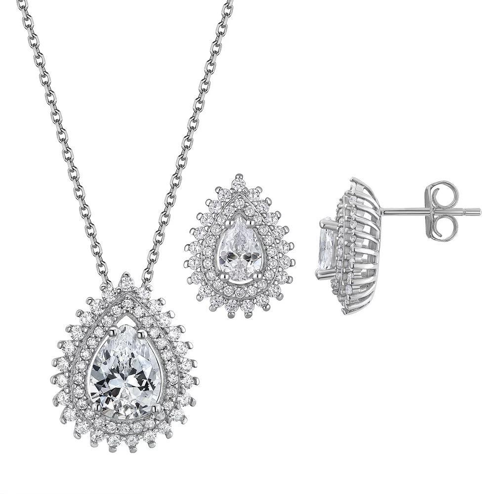 Argento Forte Sterling Silver Pear Cubic Zirconia Pendant Necklace & Stud Earring Set, Women's, Size: 18" Product Image