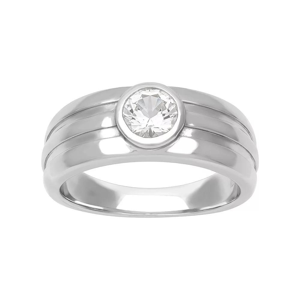 Men's AXL Sterling Silver Lab-Created White Sapphire Solitaire Ring, Size: 10 Product Image