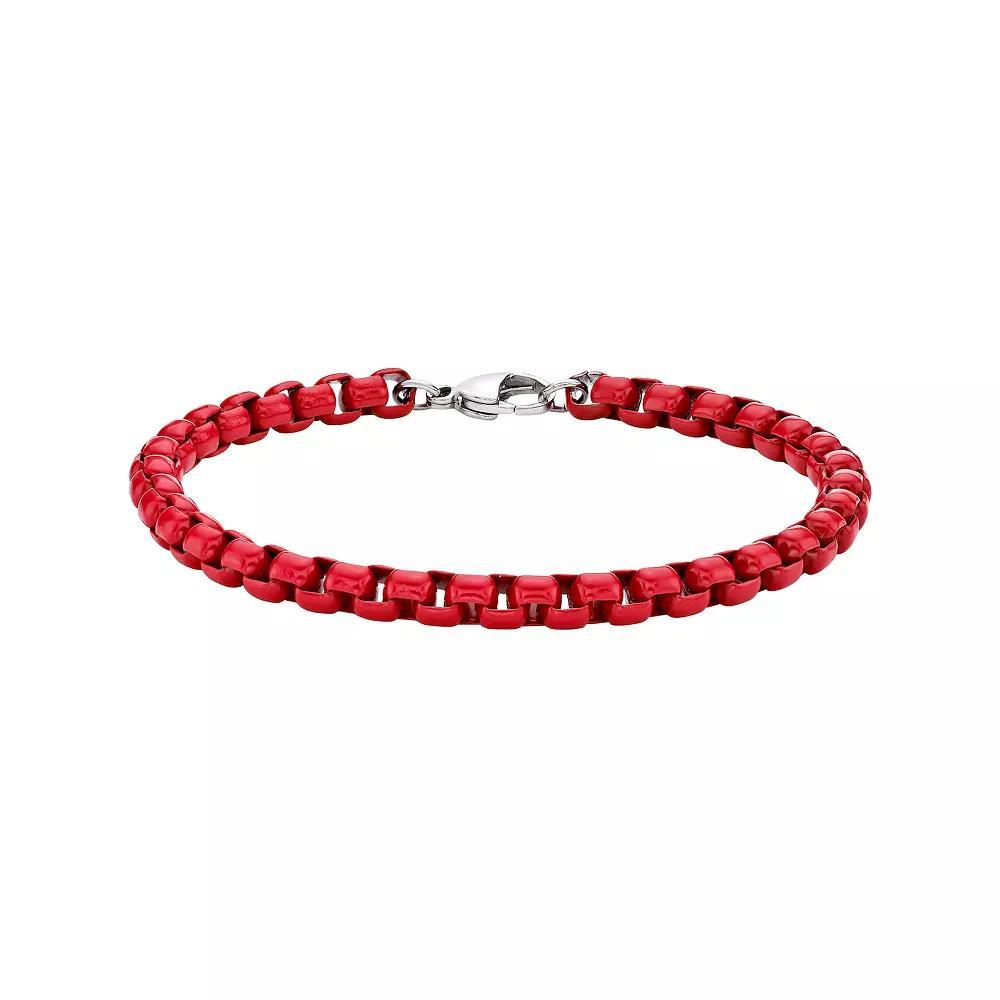 Men's LYNX Red Acrylic Coated Stainless Steel Box Chain Bracelet, Size: 9" Product Image