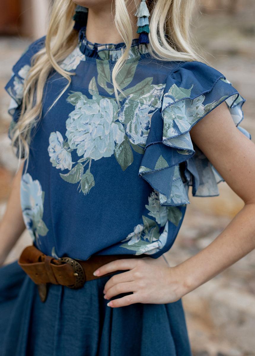 Isadora Top in Large Navy Floral Girls Product Image