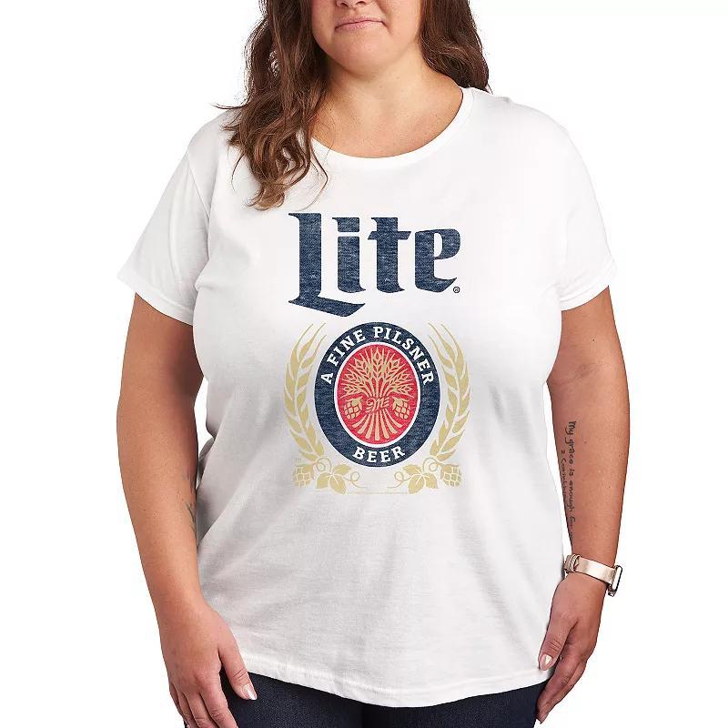 Plus Lucky Cat Grid Graphic Tee, Womens Grey Gray Product Image