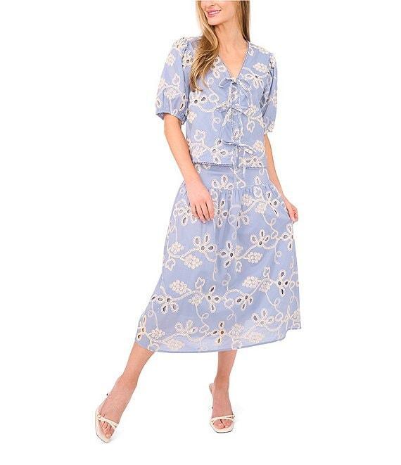 CeCe Flouncy Floral Embroidered Midi Skirt Product Image