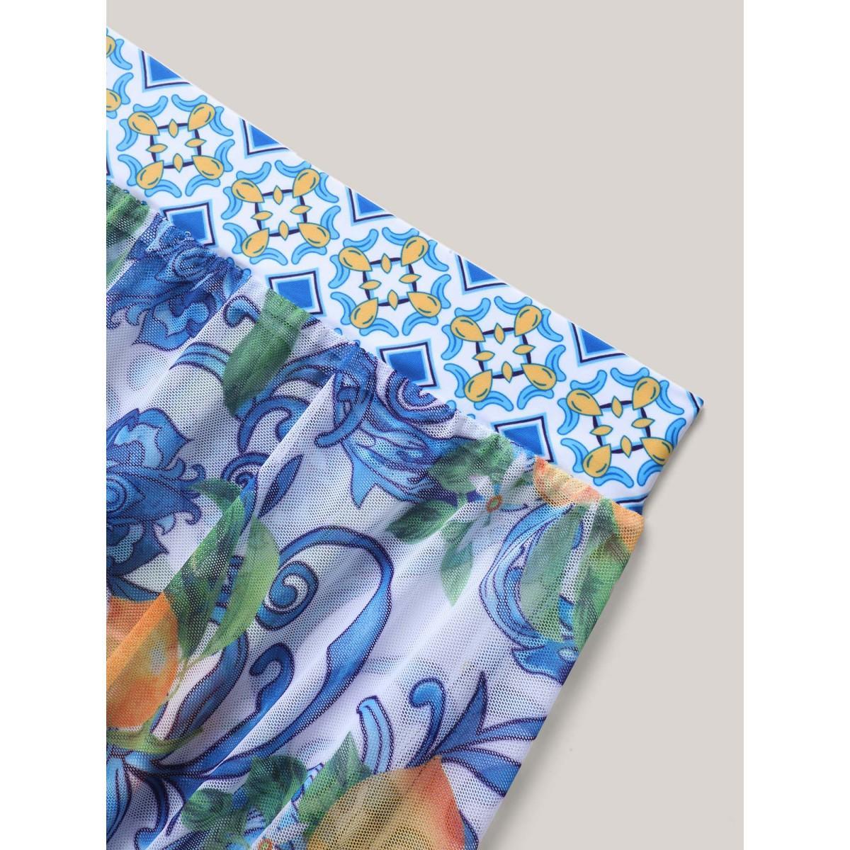 Plus Size Two-Piece Citrus Print Sarong Swimsuit Women's Swimwear Lemonyellow Beach Tie knot Curve Bathing Suits High stretch One Pieces BloomChic 14-16/1X Product Image