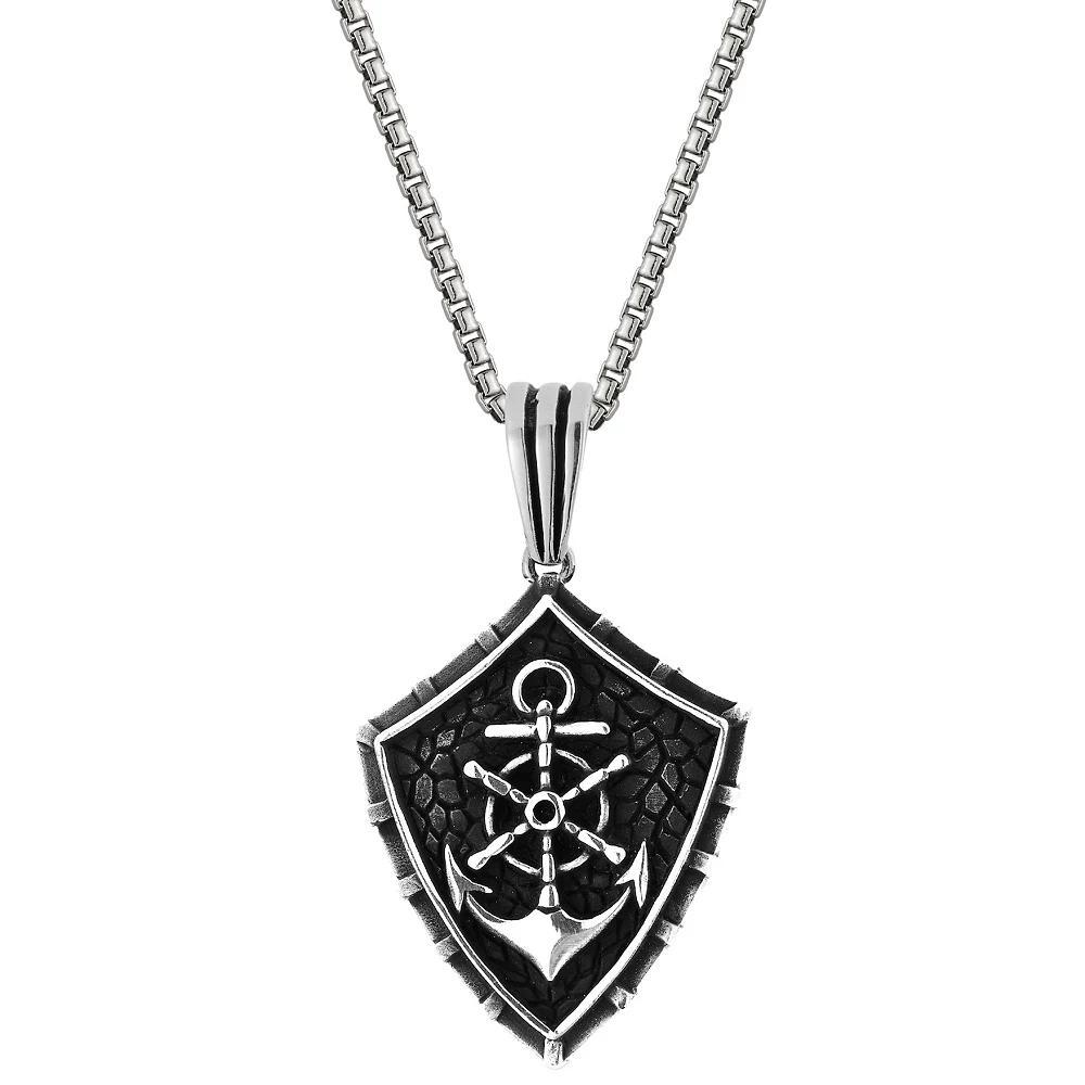 Menster Men's Sterling Silver Oxidized Nautical Shield Pendant Necklace, Size: 24" Product Image