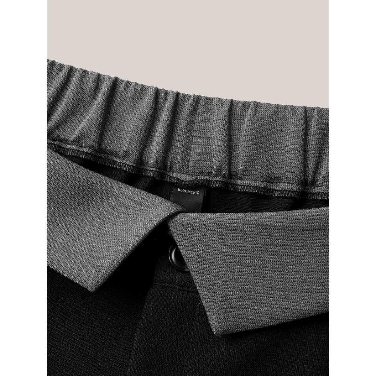 Plus Size Color Contrast Waistband Straight-Leg Pants Women Black Formal Straight Leg Mid Rise Party Pants BloomChic 14-16/1X Product Image