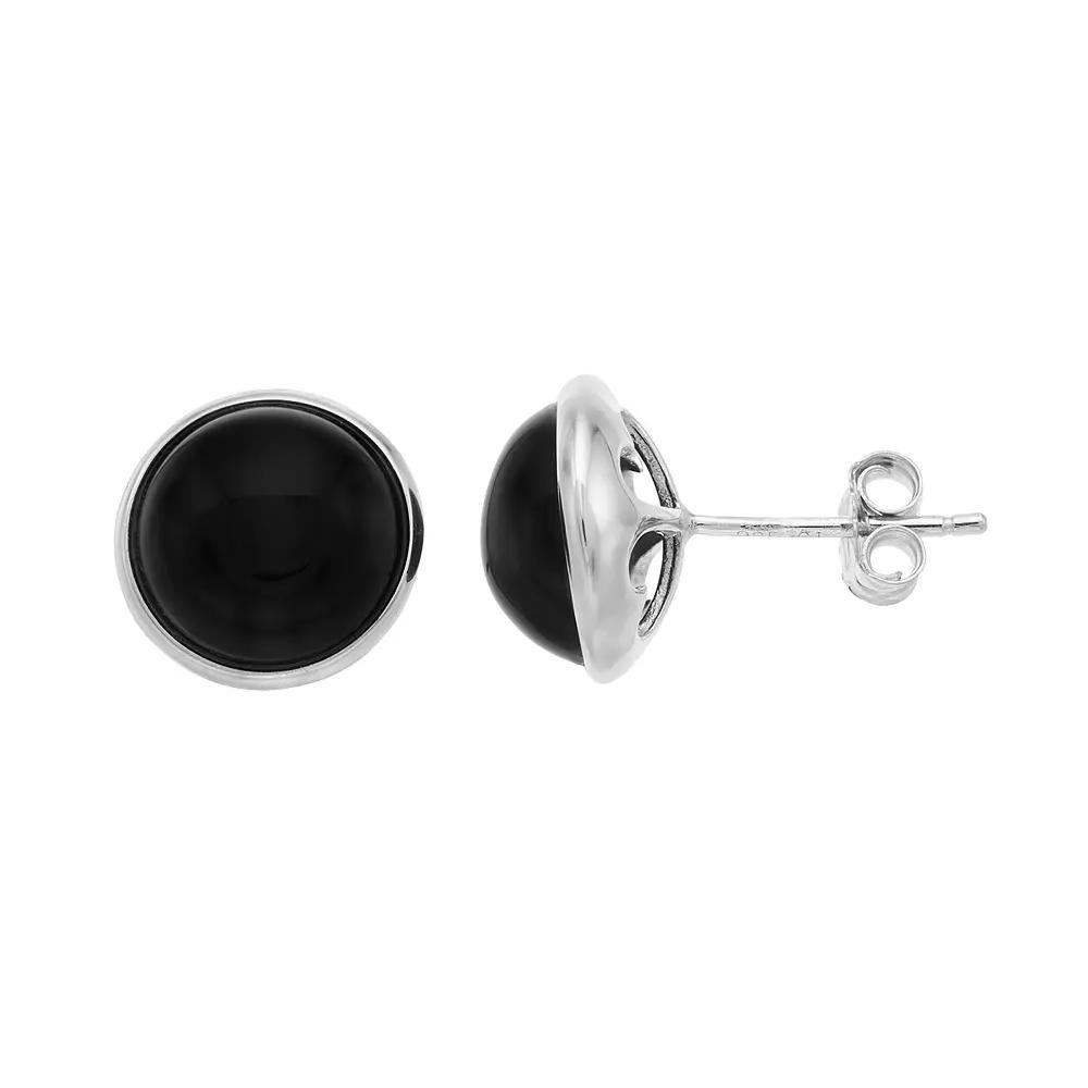 Sterling Silver Onyx Button Stud Earrings, Women's Product Image