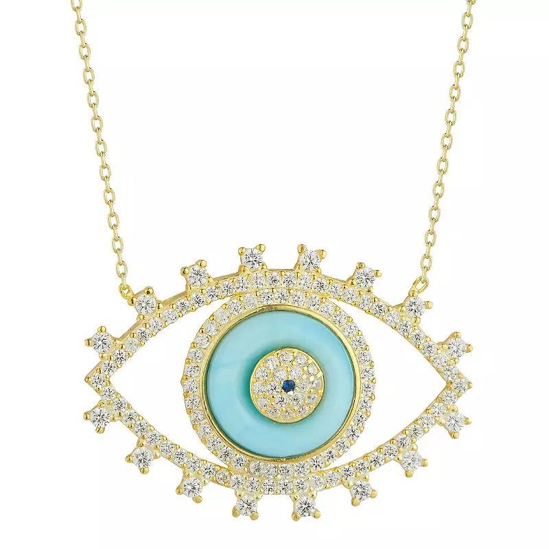 Sunkissed Sterling Open Cubic Zirconia Evil Eye Necklace, Women's, Gold Tone Product Image