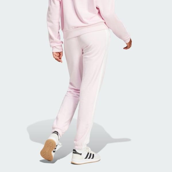 Women's adidas Essentials 3-Stripes French Terry Cuffed Sportswear Pants, Size: Small, Clear Pink White Product Image