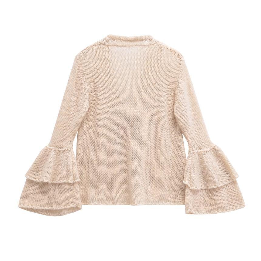 Bell Sleeve V-Neck Plain Tie Front Cardigan Product Image