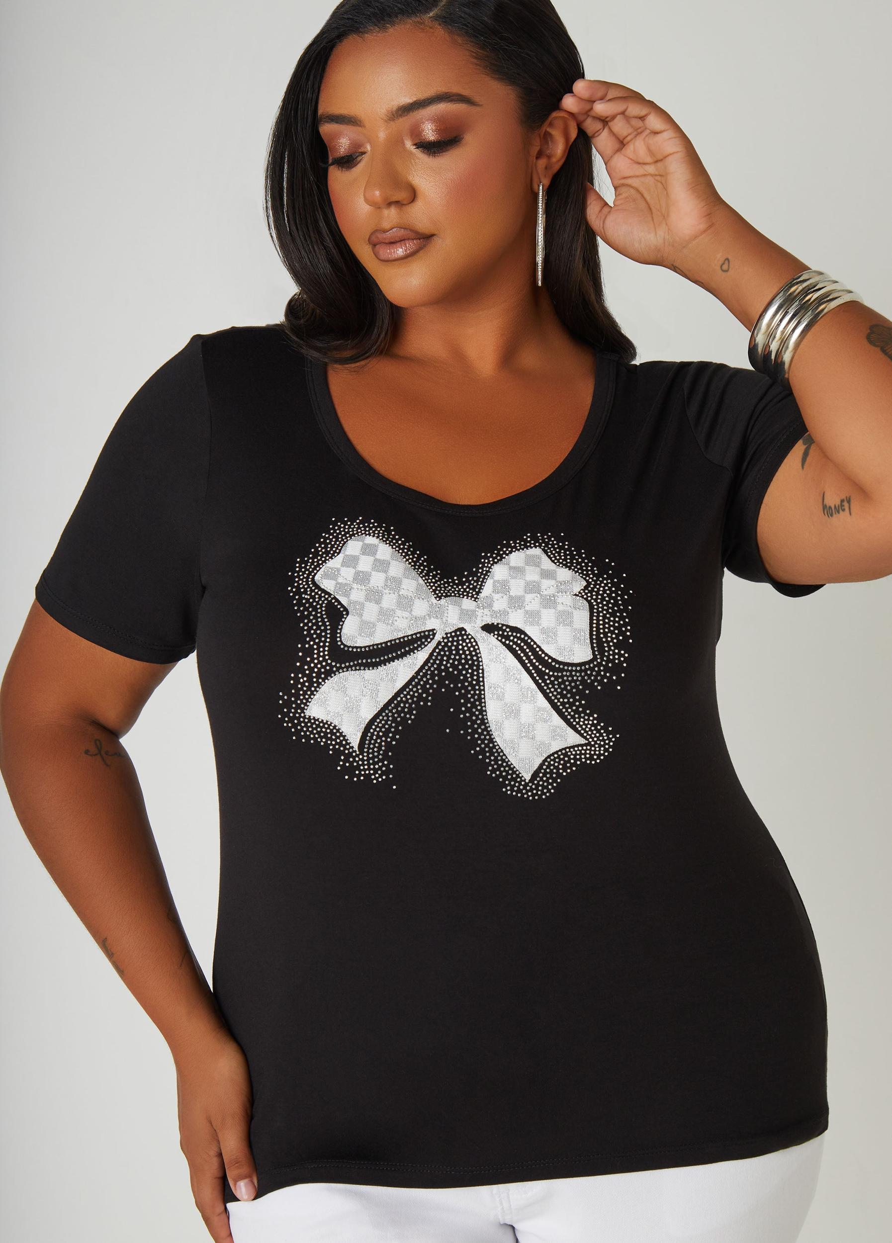 Bow Embellished Stretch Knit Tee Product Image