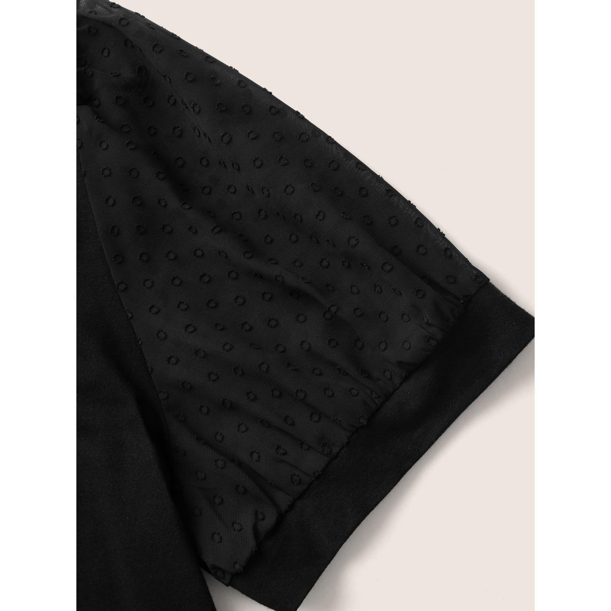 Plus Size Jacquard Decor Cotton Top Black Women Elegant See through Square Neck Everyday T-shirts BloomChic 30/6X Product Image