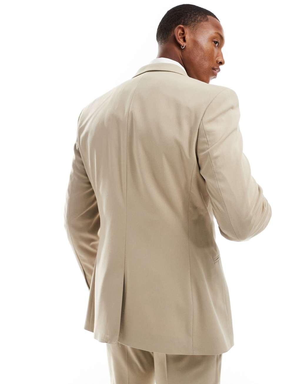 ASOS DESIGN skinny suit jacket in stone Product Image