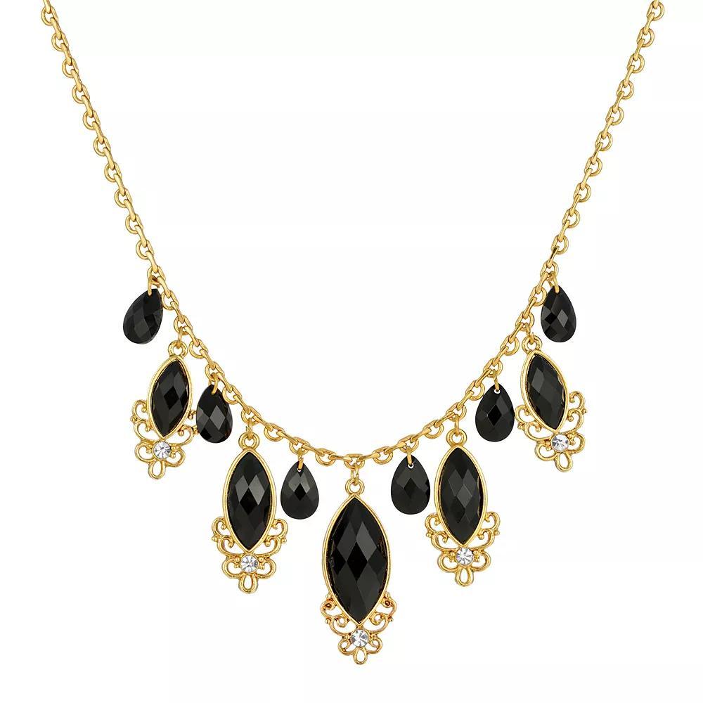 1928 Gold Tone Black Crystal Teardrop Necklace, Womens Product Image