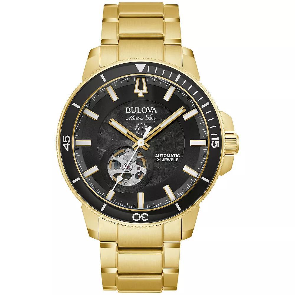 Bulova Mens Marine Star Automatic Gold Tone Stainless Steel Bracelet Watch - 97A174 Product Image