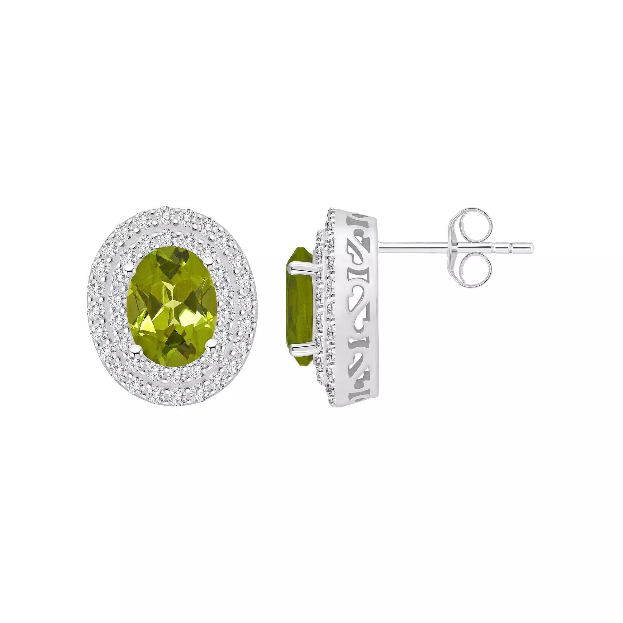 Celebration Gems Sterling Silver Oval-Cut Citrine & White Topaz Double Halo Stud Earrings, Women's Product Image