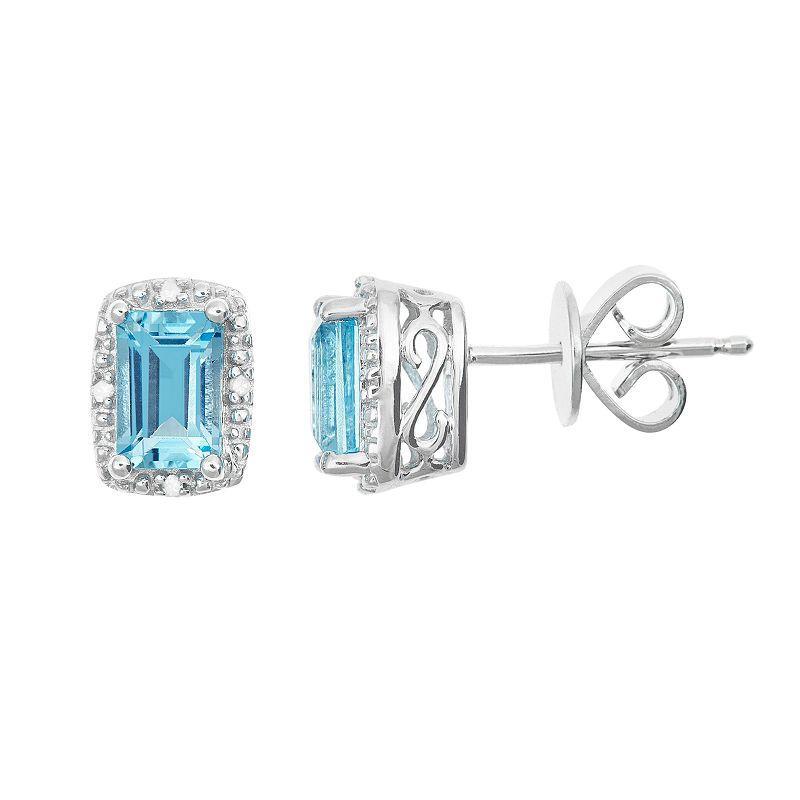 Celebration Gems Sterling Silver Pear Shaped Genuine Amethyst Diamond Accent Stud Earrings, Women's, Blue Topaz Product Image