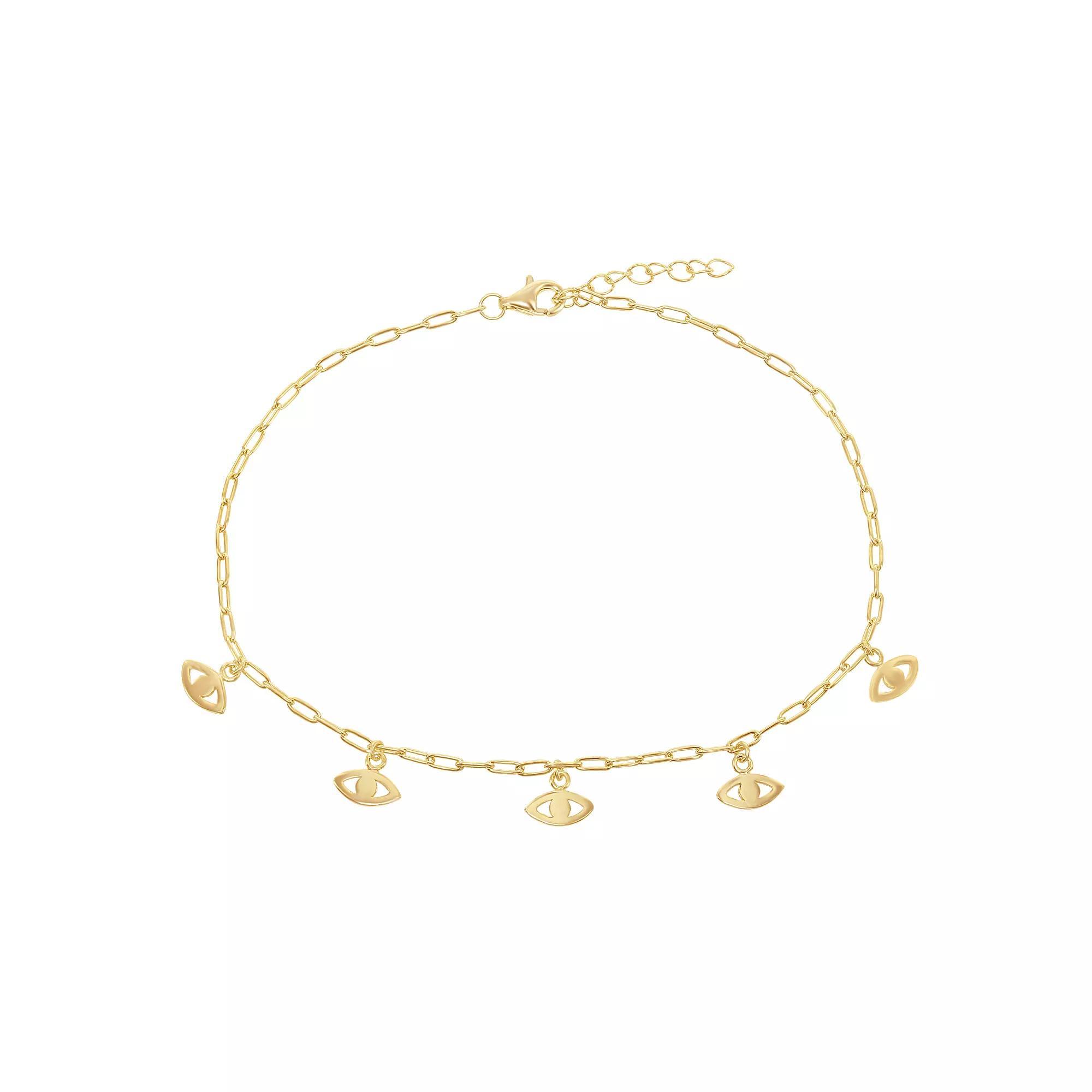 14k Gold Over Sterling Silver Charm Anklet, Women's, Size: 10", Evil Eye Product Image