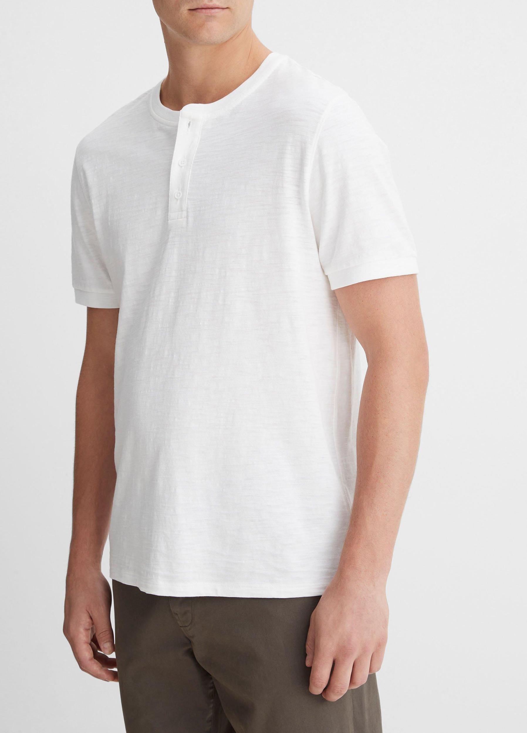 Mens Slub Cotton Short Sleeve Henley, White, Size L Vince Product Image