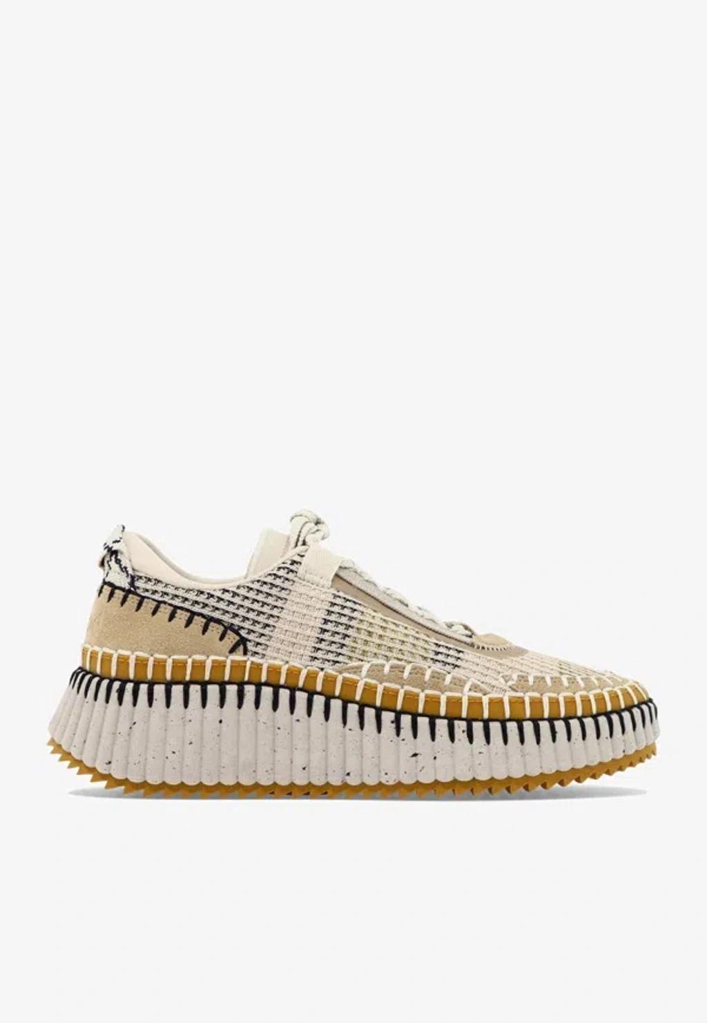 CHLOÉ Nama Embroidered Suede And Recycled-mesh Sneakers In Biscotti Beige Product Image