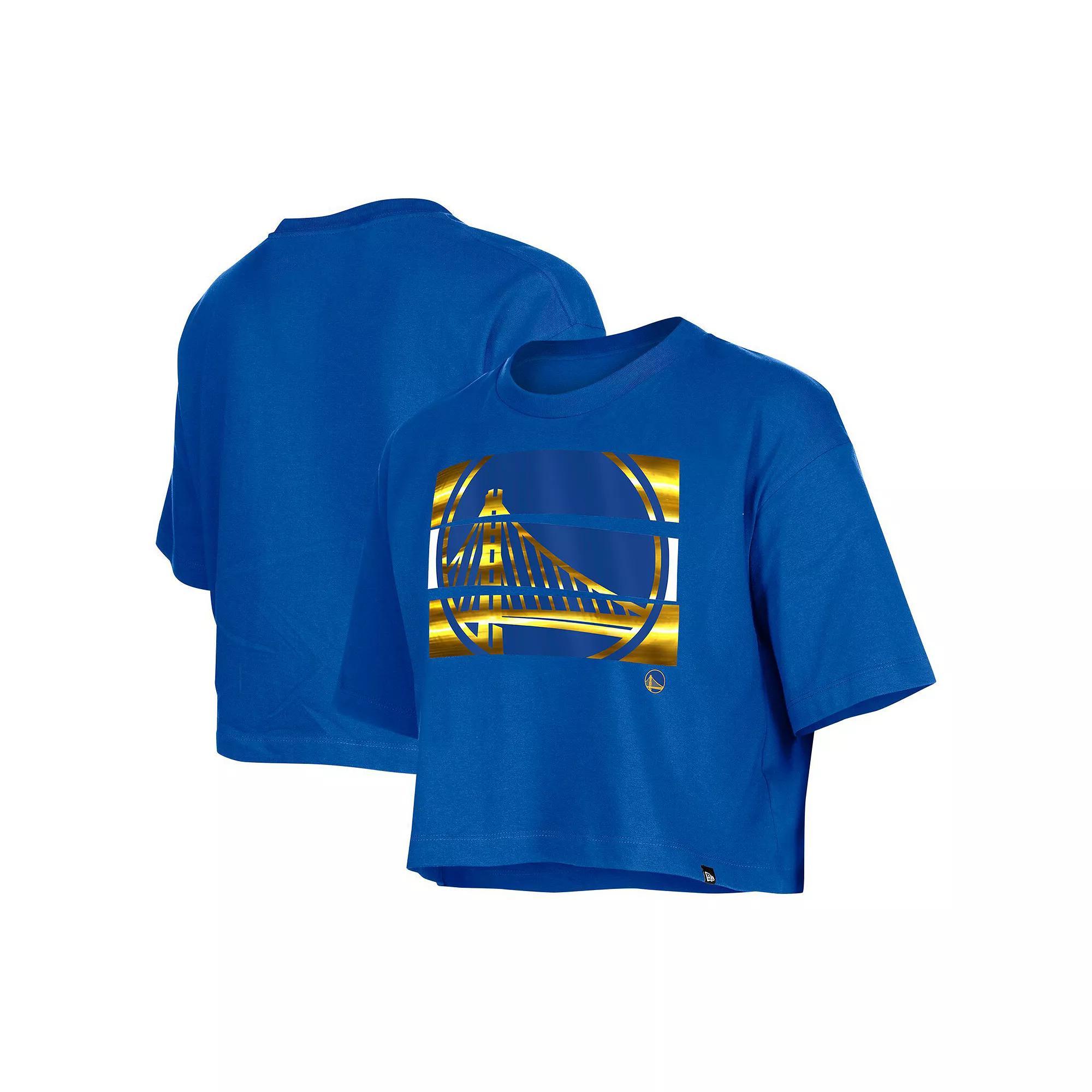 Women's New Era Royal Golden State Warriors Oversized Boxy Crop T-Shirt, Size: Medium, Blue Product Image