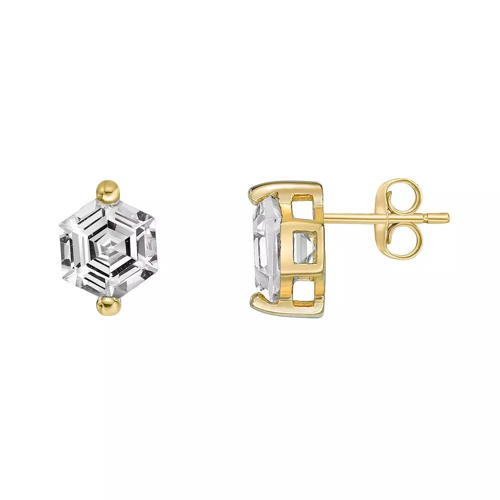 Gemminded 14k Gold Over Silver White Topaz Stud Earrings, Women's, Gold Tone Product Image