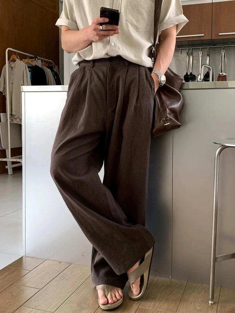 RT No. 18151 PLEATED LINEN STRAIGHT PANTS Product Image