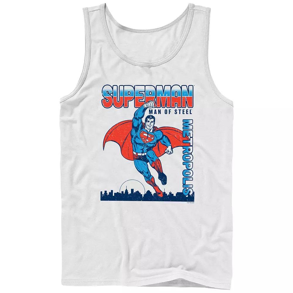 Men's DC Comics Superman Man Of Steel Vintage Poster Graphic Tank Top, Size: Large, White Product Image