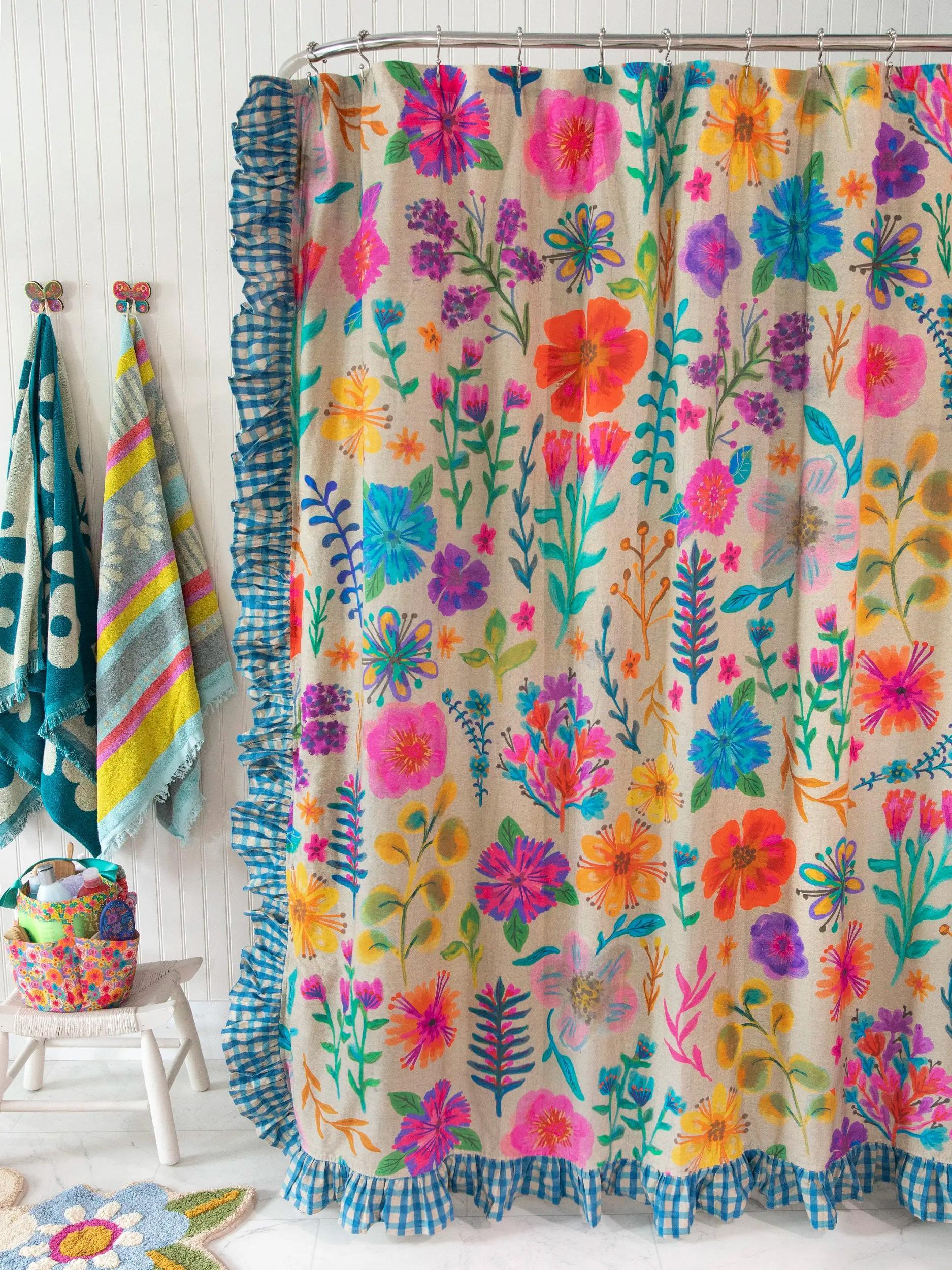 Boho Shower Curtain - Rainbow Garden Cream Product Image