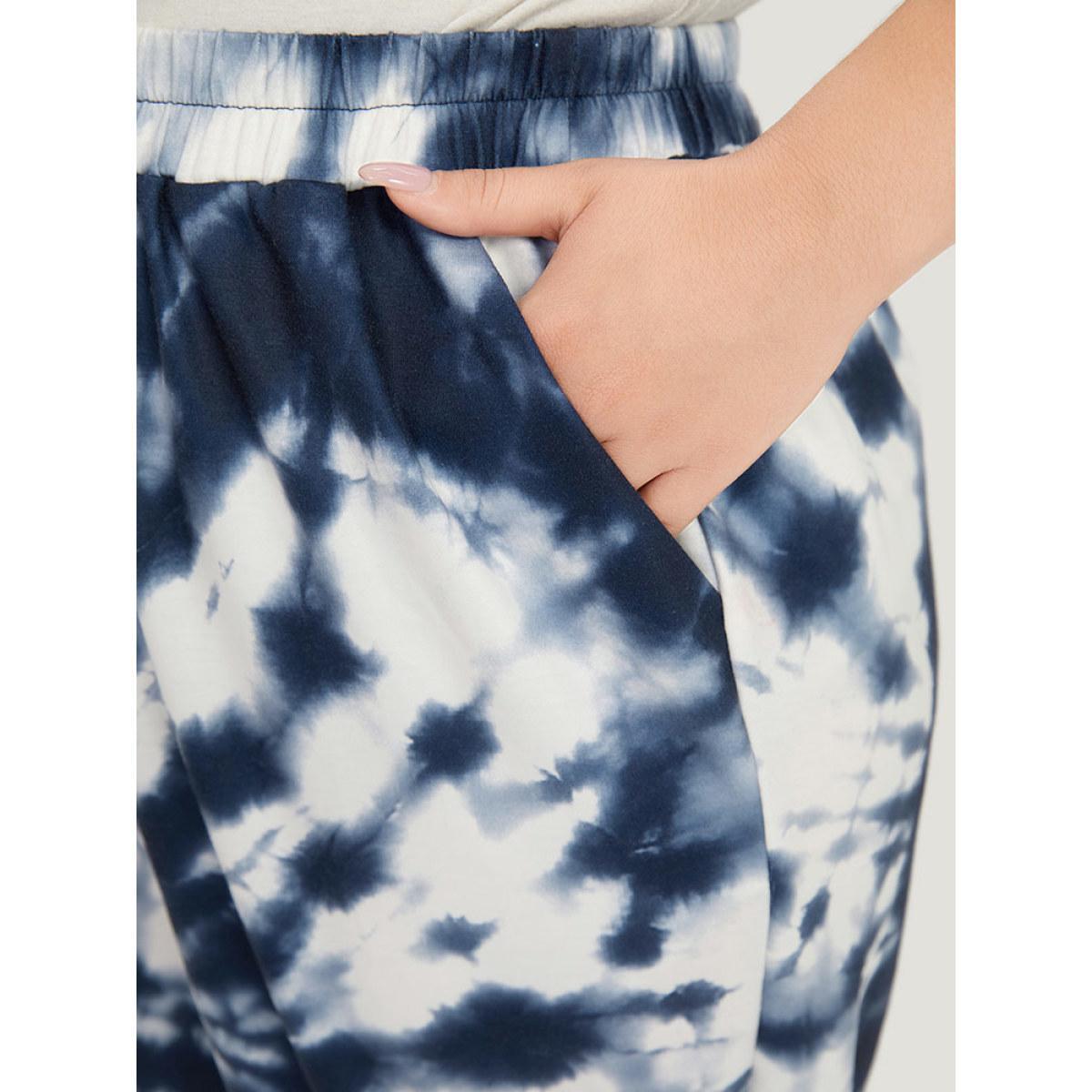 Tie Dye Pocket Elastic Waist Sweatpants Indigo Plus Size Women Casual Dailywear Tie Dye 18-20/2X Bloomchic Product Image