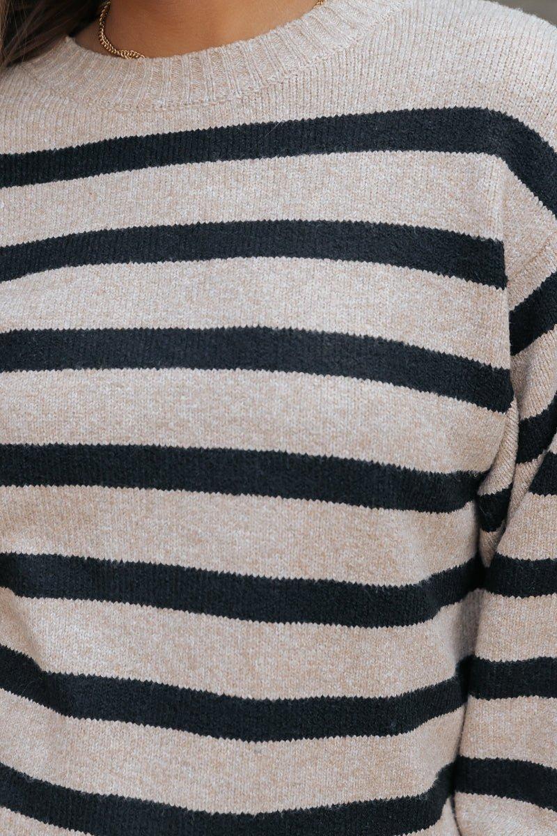 Black and Mocha Striped Pullover Sweater - FINAL SALE Product Image