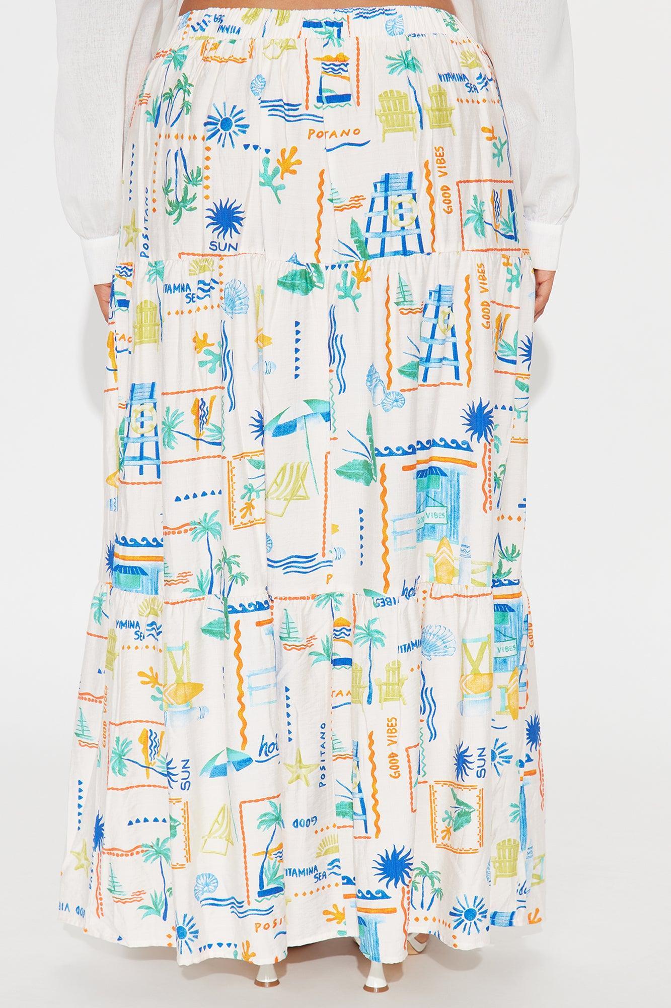 Positano Linen Maxi Skirt - Cream/combo Product Image