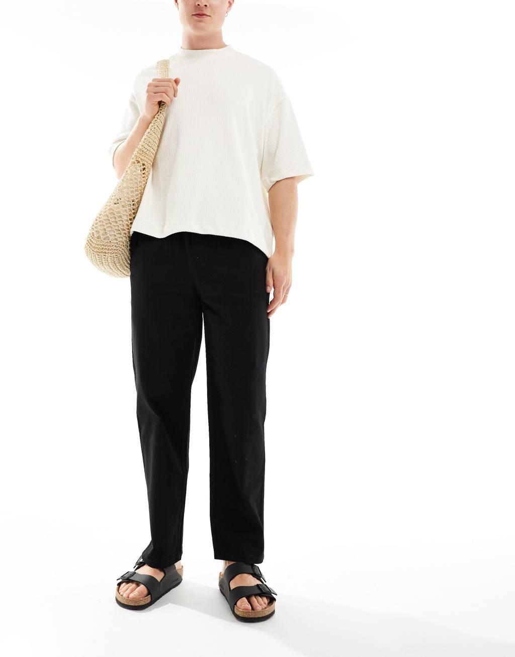 ONLY & SONS linen mix loose fit pants in black Product Image