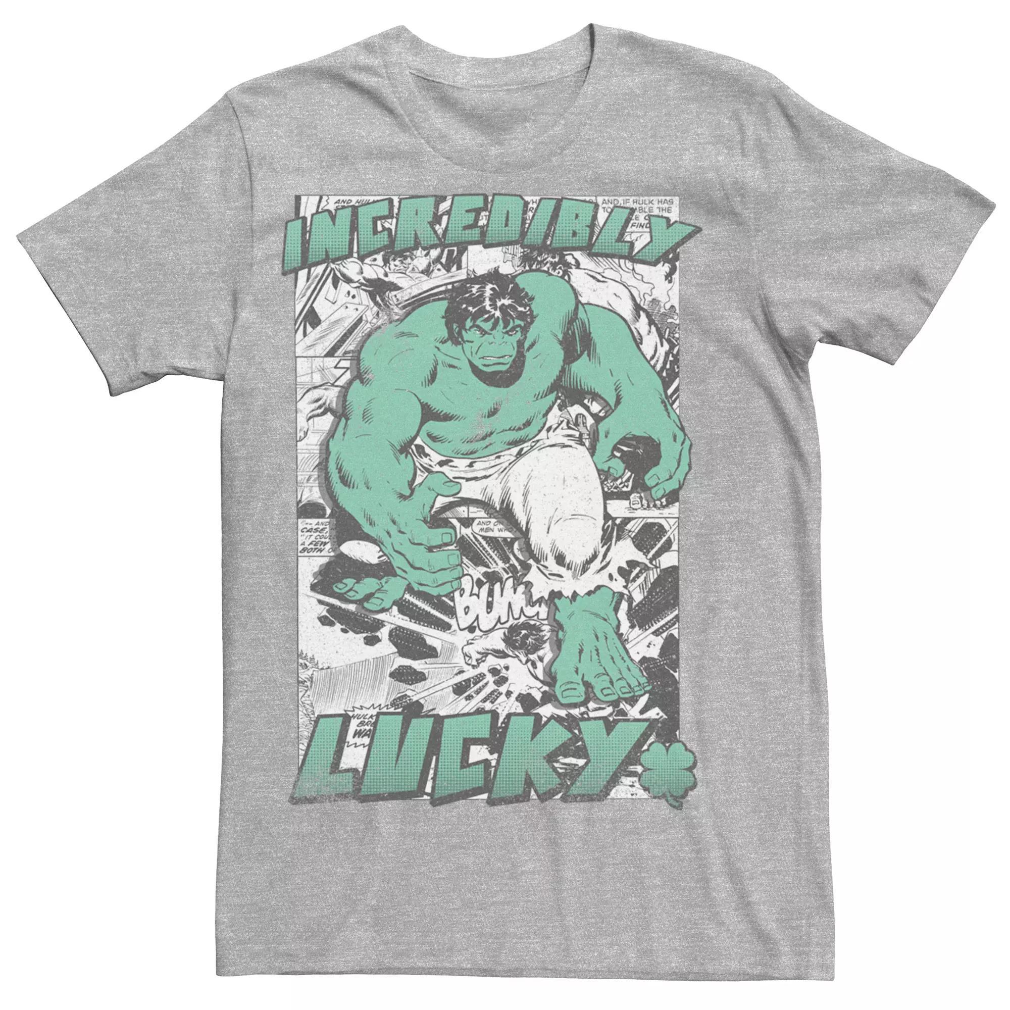 Men's Marvel The Incredible Hulk Incredibly Lucky Graphic Tee, Size: Medium, Athletic Grey Product Image