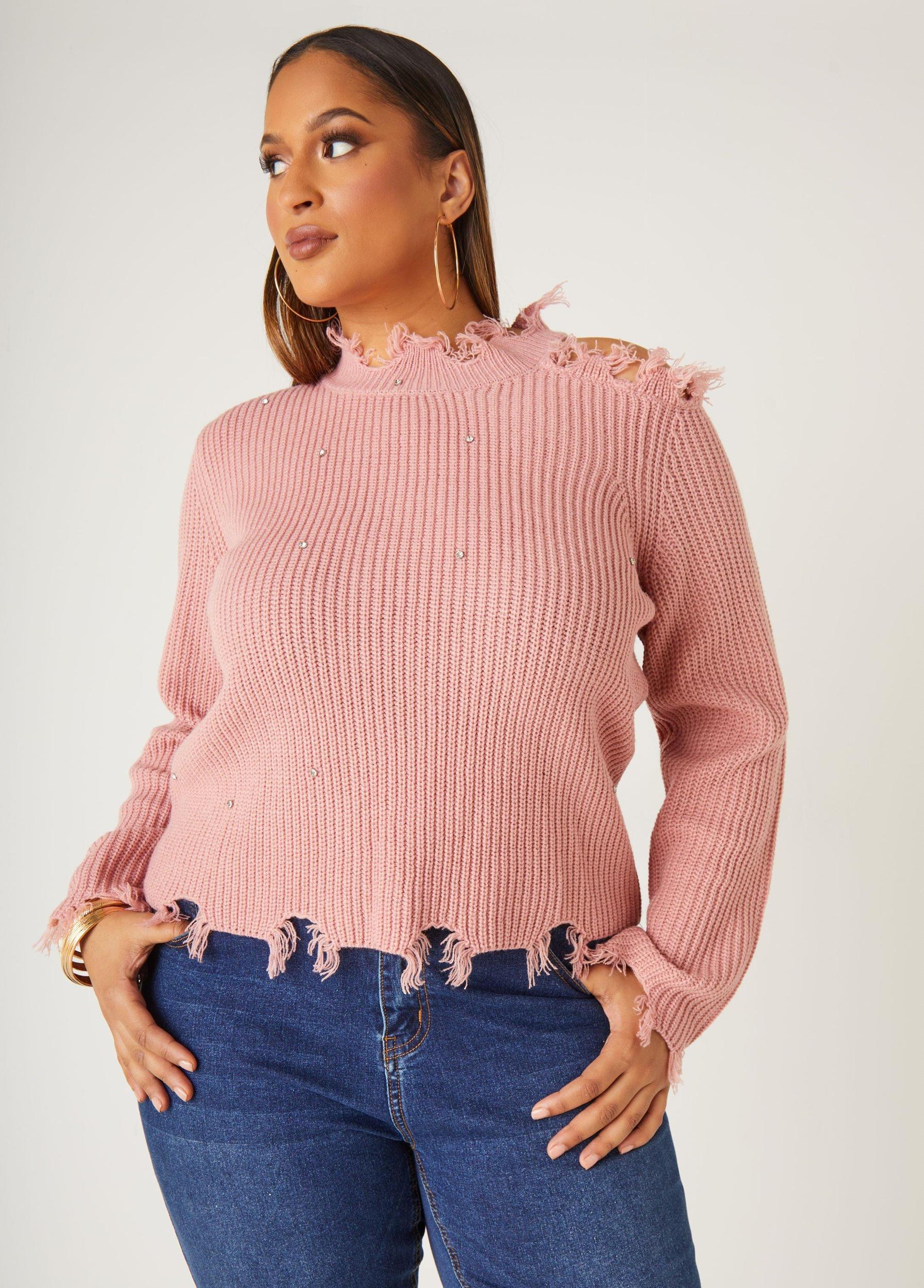 Distressed Cutout Crystal Sweater Product Image