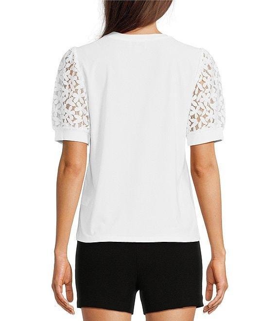 CeCe Lace Puff Short Sleeve Crew Neck Blouse Product Image