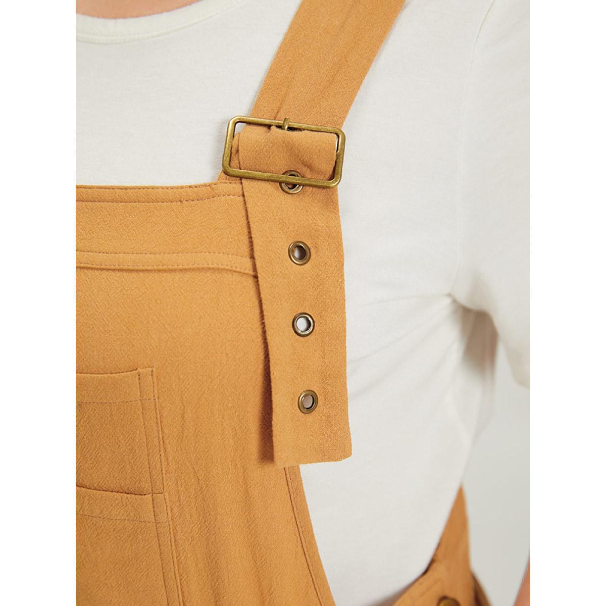 Plus Size Bronze Solid Patched Pocket Overall Cami Jumpsuit Women Casual Sleeveless Spaghetti Strap Dailywear Loose Jumpsuits BloomChic 26/4X Product Image