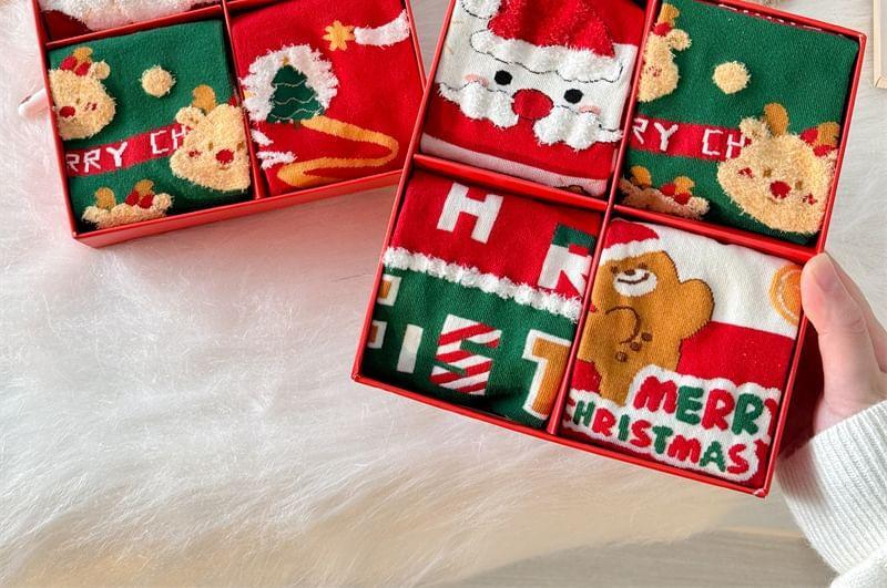 Set of 4 Pairs: Christmas Cartoon Print Socks Product Image