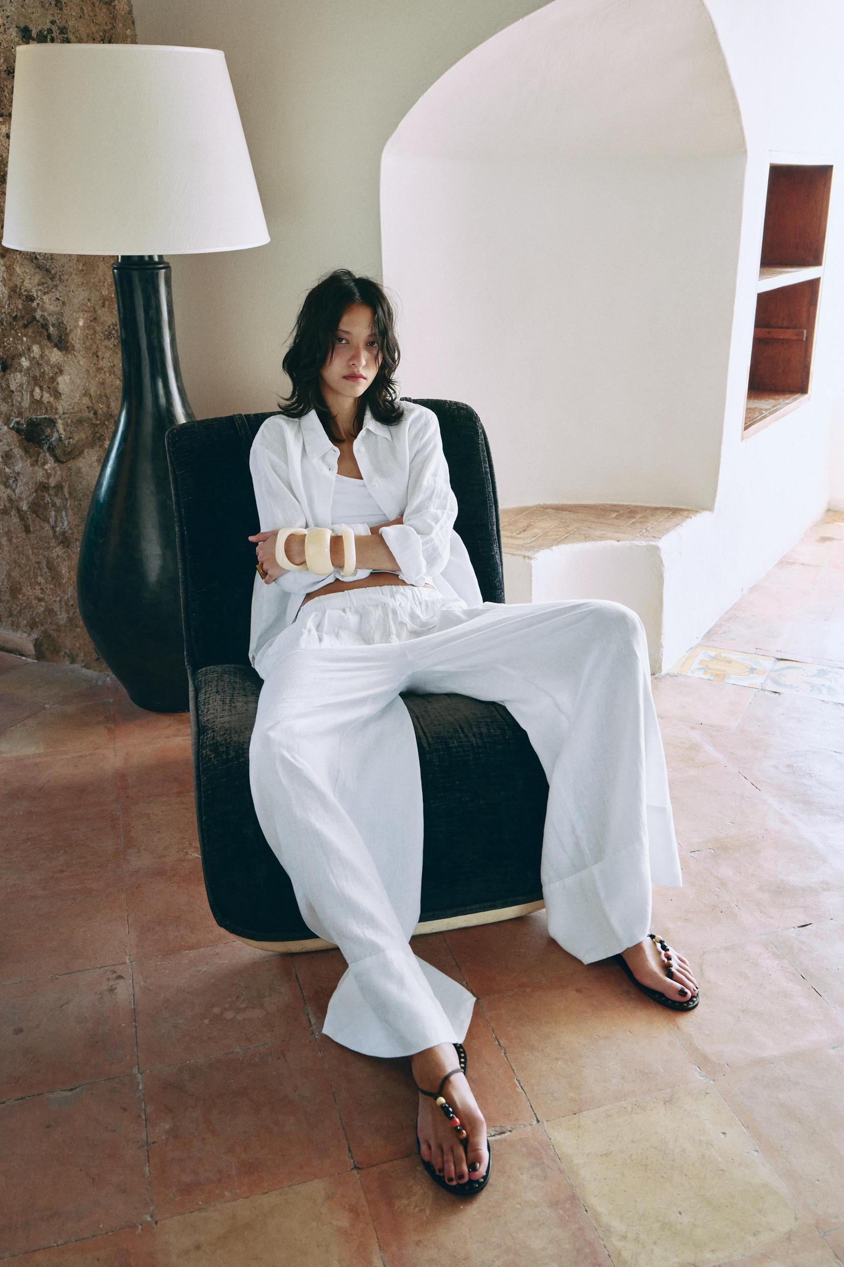 100% LINEN PALAZZO PANTS ZW COLLECTION Product Image