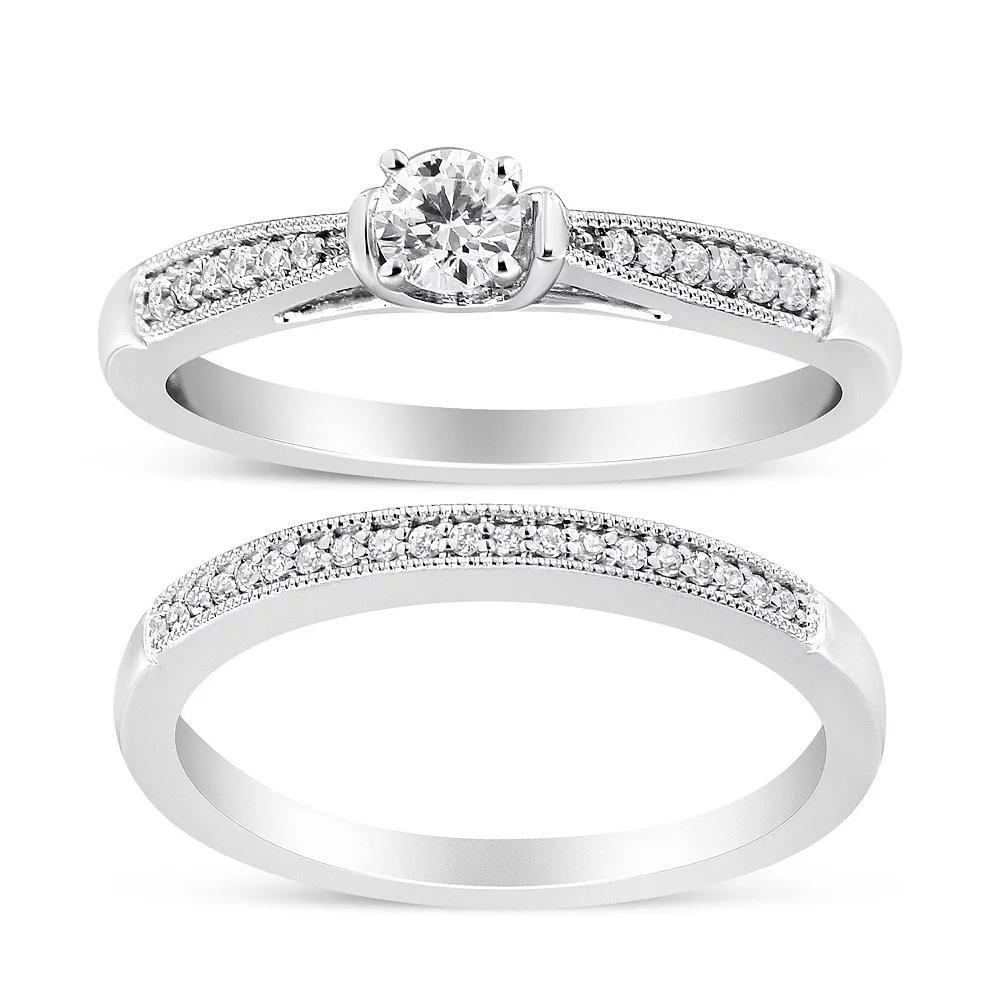 Haus of Brilliance Sterling Silver 1/3 Carat T.W. Diamond Classic Engagement Ring Bridal Set, Women's, Size: 6 Product Image