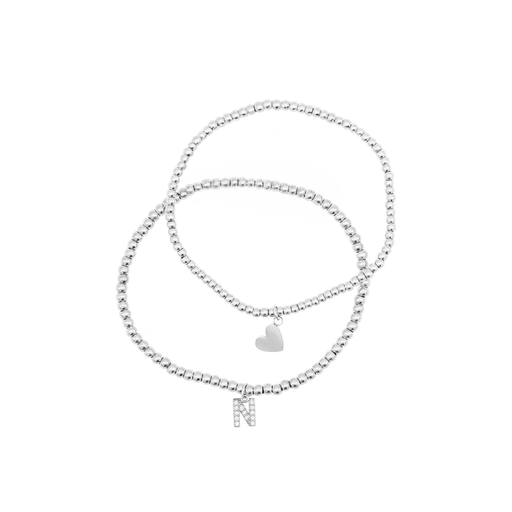Adornia Silver Tone Mini Cubic Zirconia Initial Stretch Bracelet Set, Womens Silver Tone E Product Image