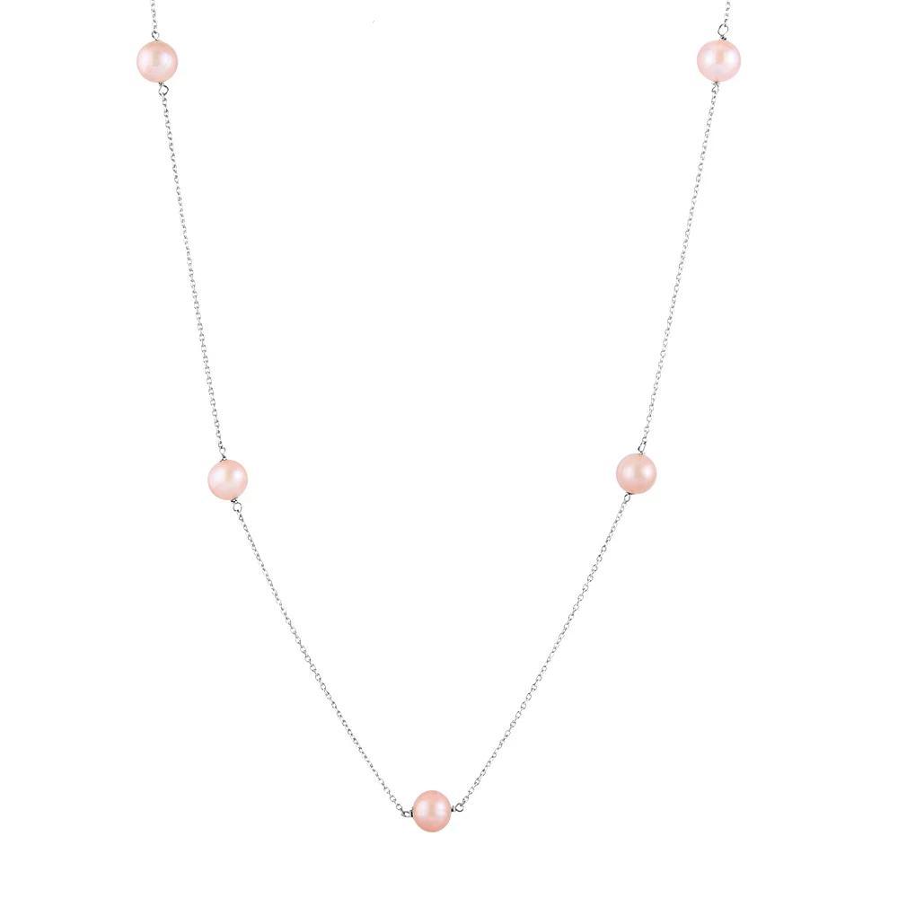 Sterling Silver Freshwater Cultured Pearl Station Necklace, Women's, Size: 18", Pink Product Image