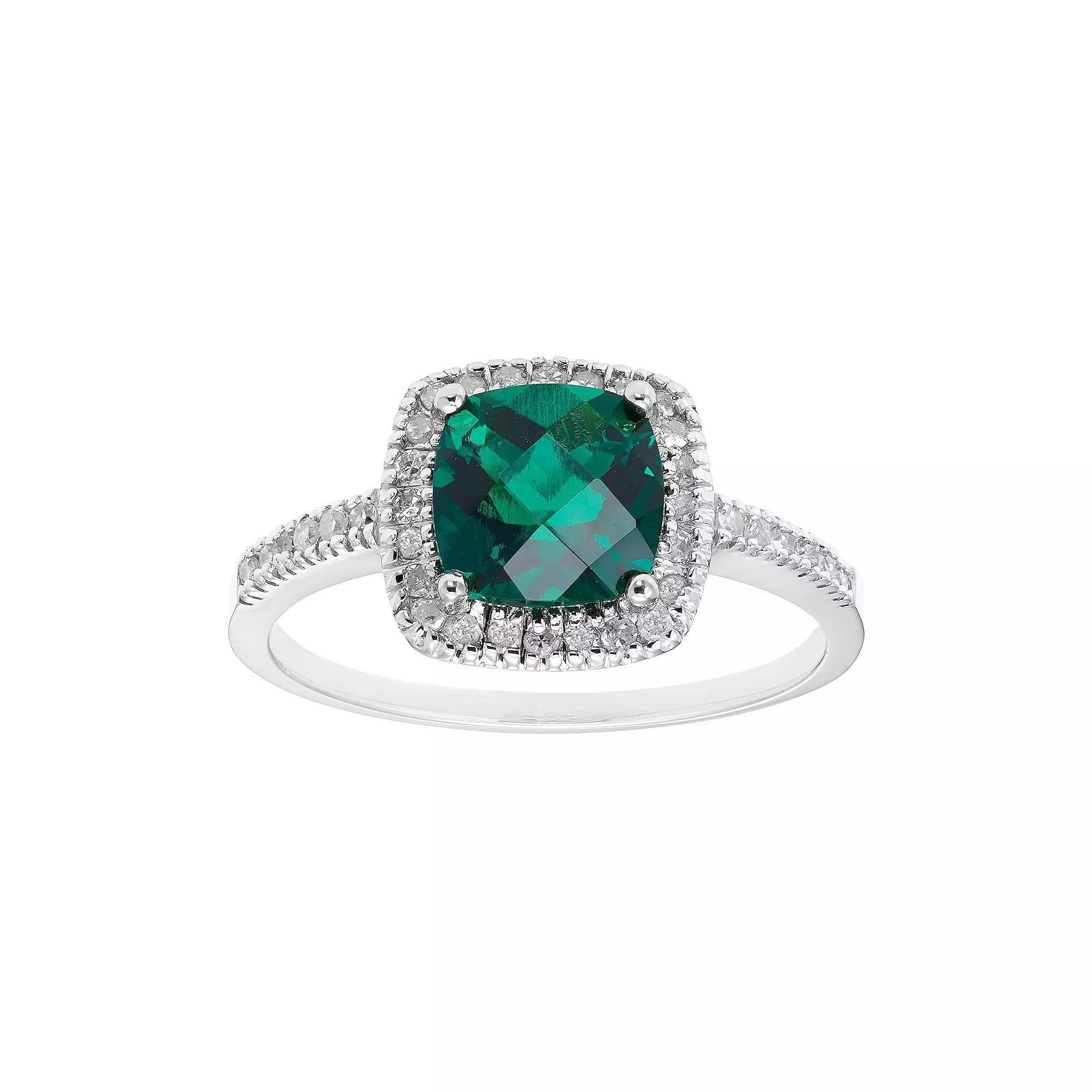 Lab-Created Emerald 10K Gold & 1/5 Carat T.W. Diamond Frame Ring, Womens Yellow Product Image