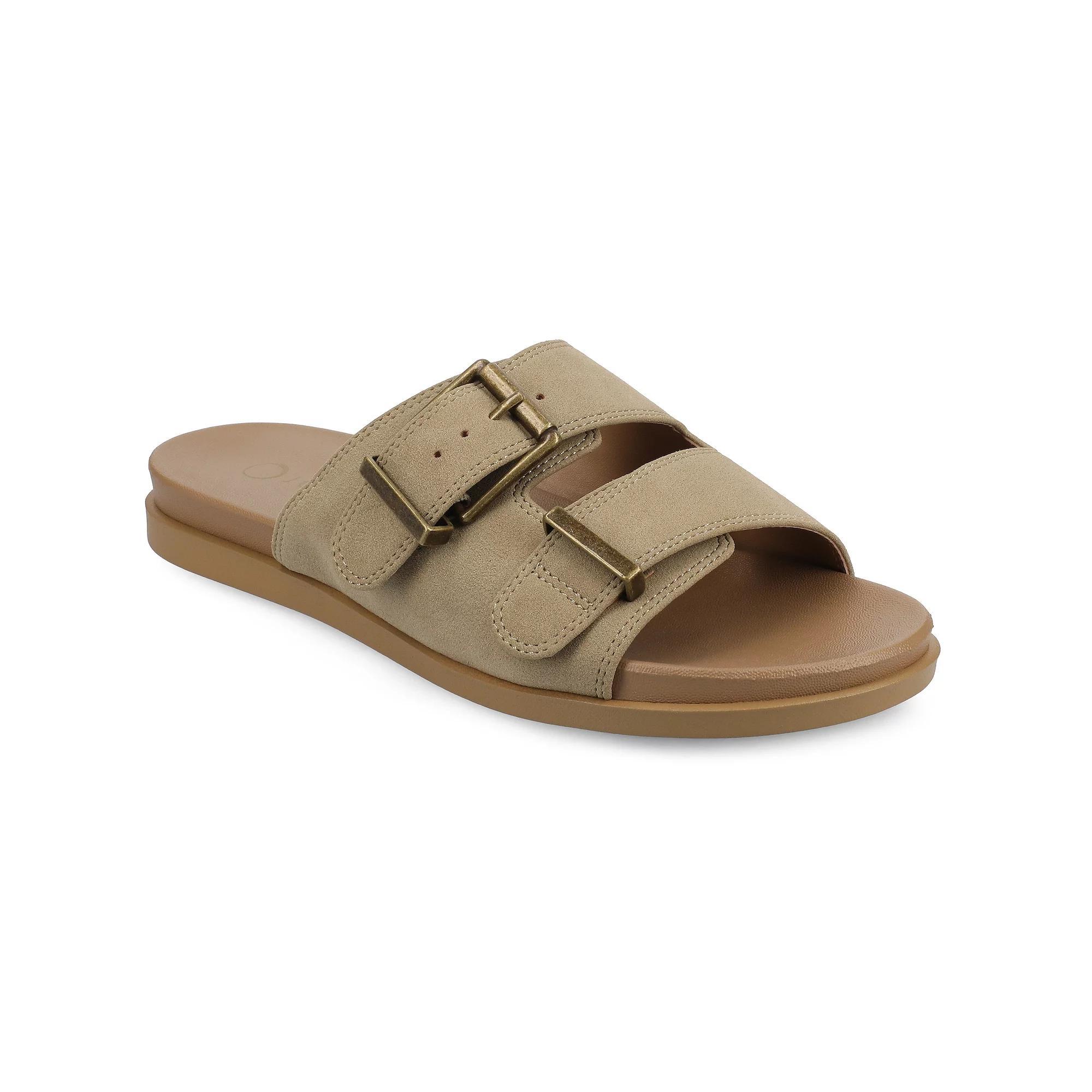 Journee Cosette Women's Double Strap Buckle Slip-On Flat Sandals, Size: 8.5, Brown Product Image