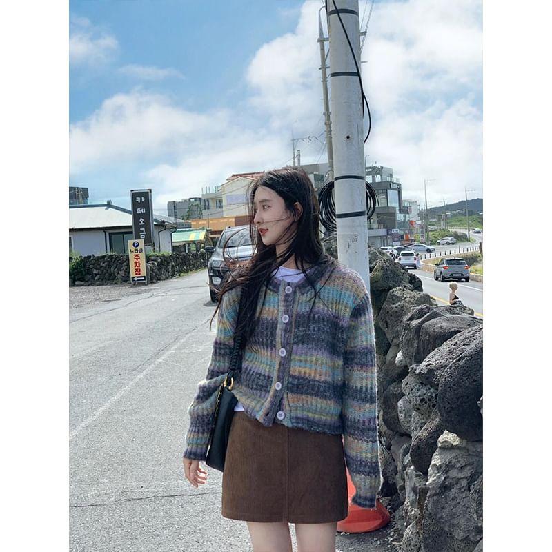 Round Neck Striped Cardigan Product Image